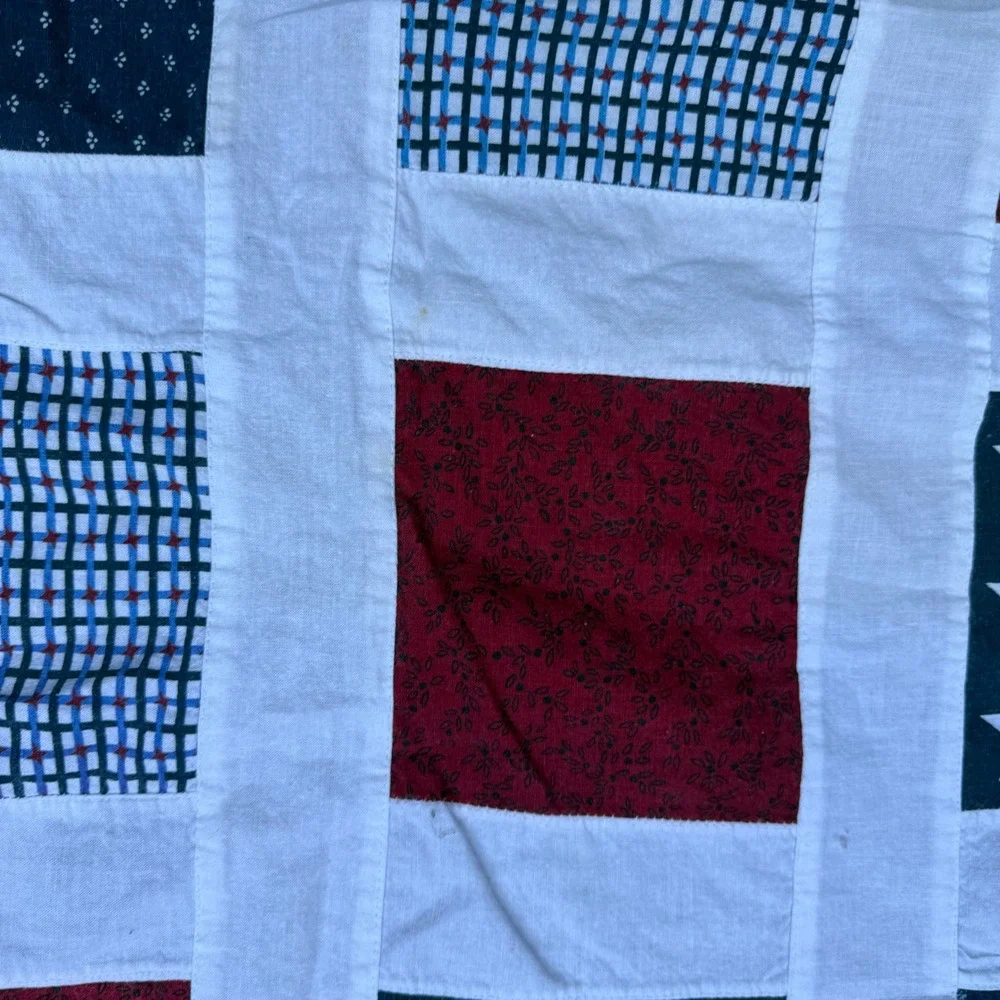 1. Handmade Patriotic Patchwork Quilt Top 70.5x54 Red White Blue Stars Americana